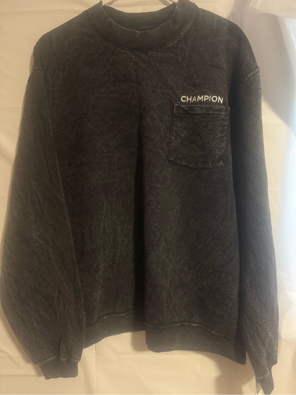 Champion Black Washed Pocket Crewneck Sweatshirt